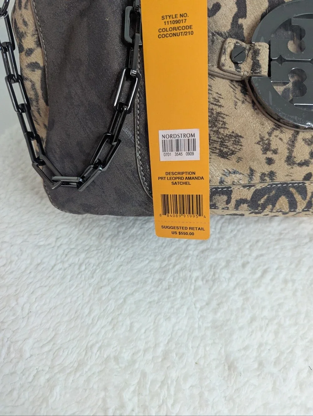 Tory Burch Amanda Leopard Print Satchel Chain Strap NWT Tag Coconut 11109017 - Picture 7 of 15